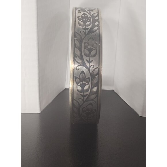 Vintage Soviet era 875 Sterling Silver Cuff Bracelet Niello Floral Design russia - Picture 9 of 9